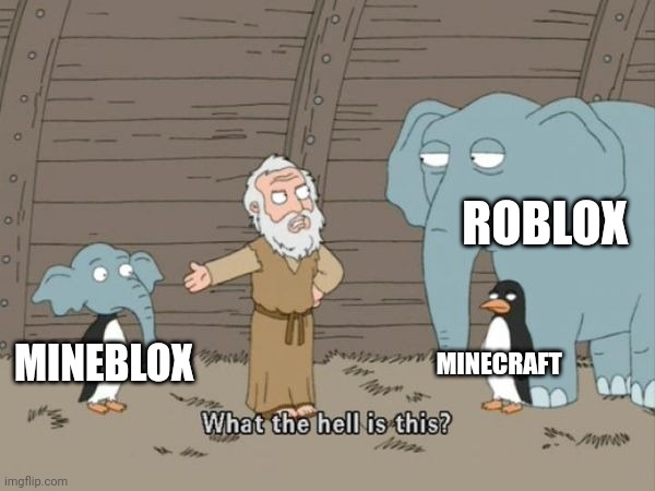 Roblox And Minecraft Combied | ROBLOX; MINECRAFT; MINEBLOX | image tagged in what the hell is this | made w/ Imgflip meme maker