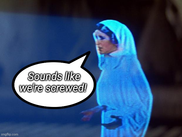 You're my only hope | Sounds like we're screwed! | image tagged in you're my only hope | made w/ Imgflip meme maker