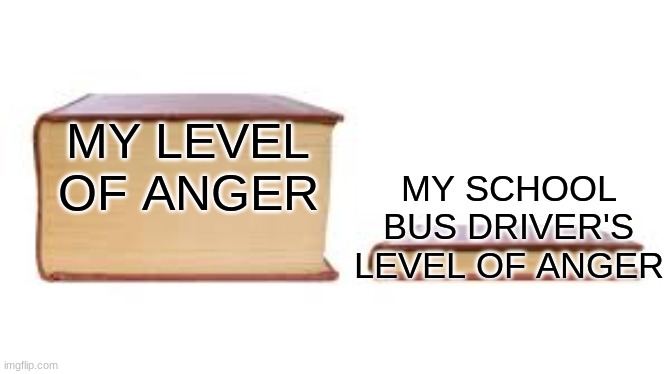 How Me And My School Bus Driver Compair Our Anger Level | MY LEVEL OF ANGER; MY SCHOOL BUS DRIVER'S LEVEL OF ANGER | image tagged in big book small book | made w/ Imgflip meme maker