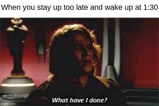 I think this has happened to us all | When you stay up too late and wake up at 1:30 | image tagged in what have i done,star wars memes | made w/ Imgflip meme maker
