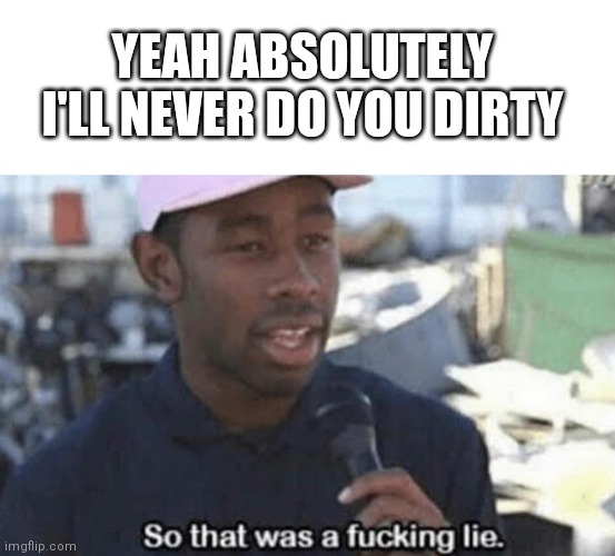 So that was a fucking lie | YEAH ABSOLUTELY I'LL NEVER DO YOU DIRTY | image tagged in so that was a fucking lie | made w/ Imgflip meme maker