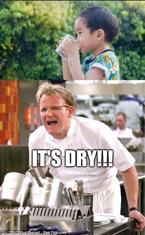 It's never enough... | IT'S DRY!!! | image tagged in memes,chef gordon ramsay,cooking | made w/ Imgflip meme maker