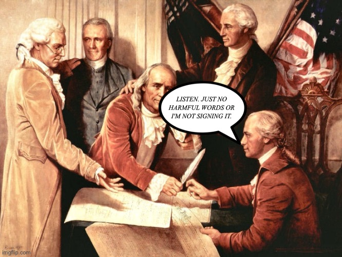 The constitution | LISTEN. JUST NO HARMFUL WORDS OR I'M NOT SIGNING IT. | image tagged in constitution | made w/ Imgflip meme maker