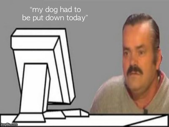 “my dog had to be put down today” | made w/ Imgflip meme maker