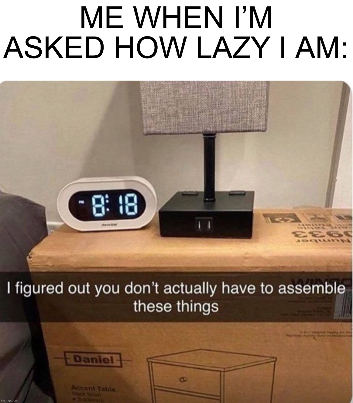 Who did this lol- | ME WHEN I’M ASKED HOW LAZY I AM: | image tagged in memes,funny,smart,genius,woah,table | made w/ Imgflip meme maker