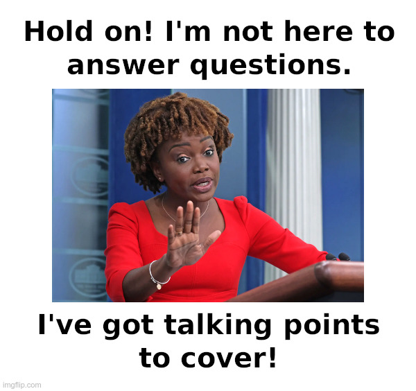 KJP: I'm Not Here To Answer Questions | image tagged in kjp,white house,press secretary,affirmative action,hire | made w/ Imgflip meme maker