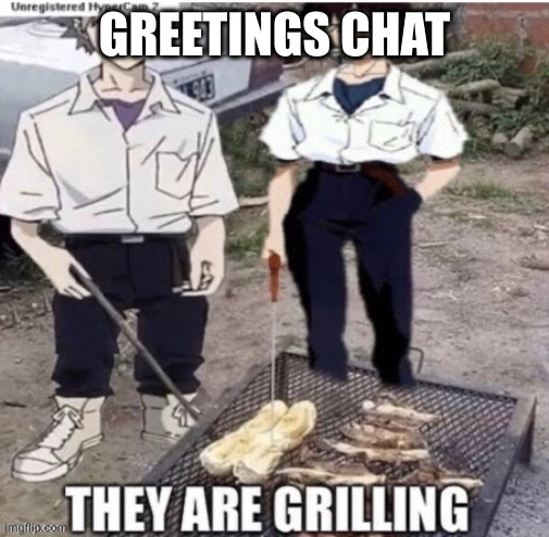 they are grilling | GREETINGS CHAT | image tagged in they are grilling | made w/ Imgflip meme maker