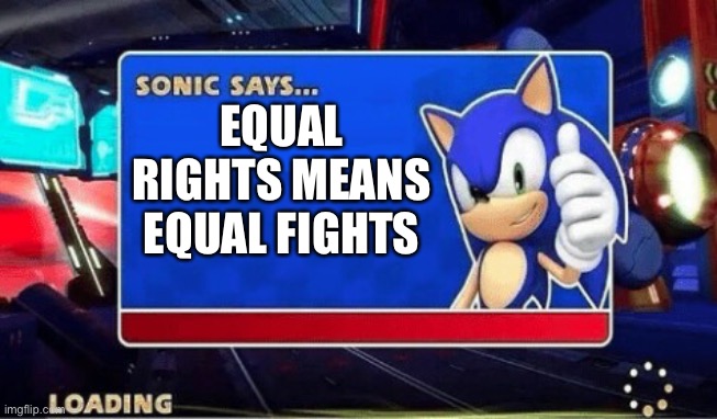 Sonic Says | EQUAL RIGHTS MEANS EQUAL FIGHTS | image tagged in sonic says | made w/ Imgflip meme maker