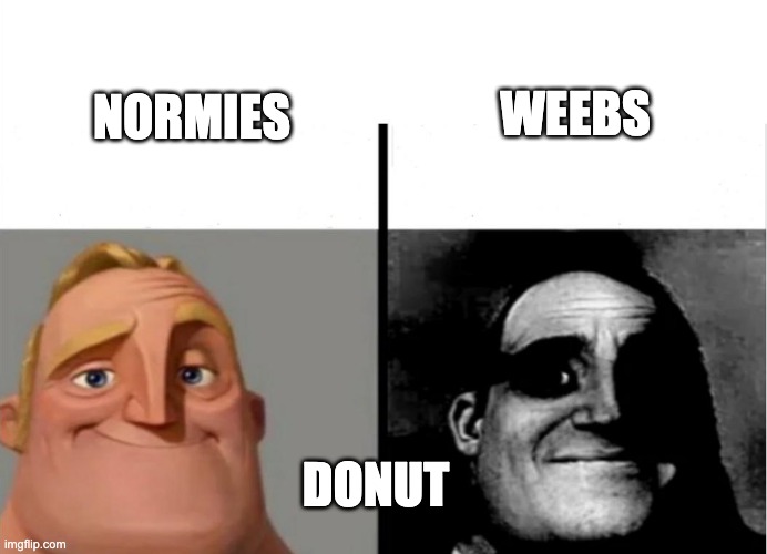 all the weebs | WEEBS; NORMIES; DONUT | image tagged in teacher's copy | made w/ Imgflip meme maker