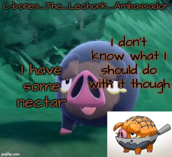 Lechonk | I don't know what I should do with it though; I have some nectar | image tagged in lechonk | made w/ Imgflip meme maker