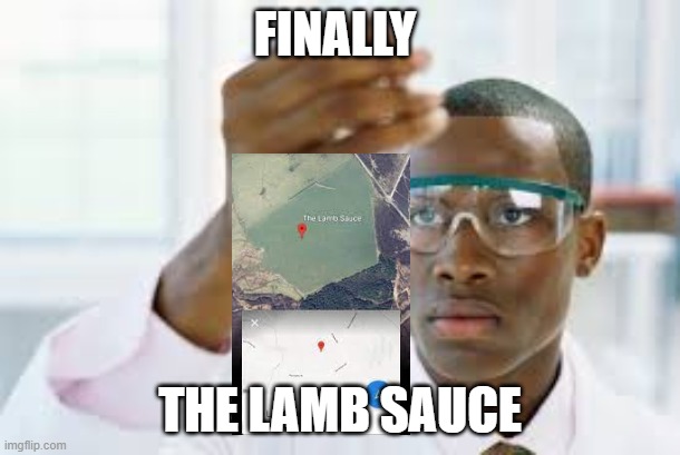 sorry for small text | FINALLY; THE LAMB SAUCE | image tagged in finally,lamb sauce | made w/ Imgflip meme maker