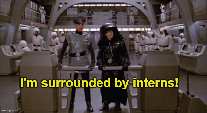 I'm surrounded | I'm surrounded by interns! | image tagged in spaceballs assholes,spaceballs | made w/ Imgflip meme maker
