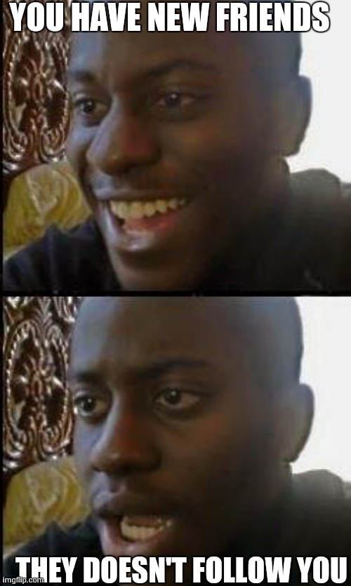 XD | YOU HAVE NEW FRIENDS; THEY DOESN'T FOLLOW YOU | image tagged in disappointed black guy | made w/ Imgflip meme maker
