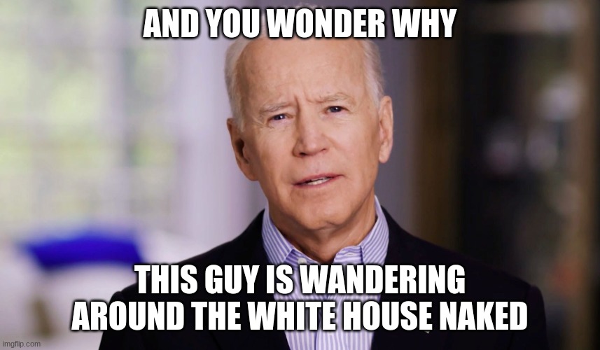 Joe Biden 2020 | AND YOU WONDER WHY THIS GUY IS WANDERING AROUND THE WHITE HOUSE NAKED | image tagged in joe biden 2020 | made w/ Imgflip meme maker