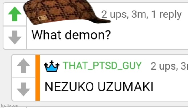 Some weird comment i had in my history | image tagged in unfunny,demon slayer,naruto | made w/ Imgflip meme maker