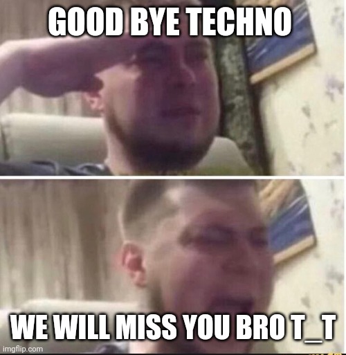 Crying salute | GOOD BYE TECHNO WE WILL MISS YOU BRO T_T | image tagged in crying salute | made w/ Imgflip meme maker