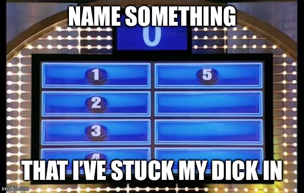 family feud | NAME SOMETHING; THAT I’VE STUCK MY DICK IN | image tagged in family feud | made w/ Imgflip meme maker