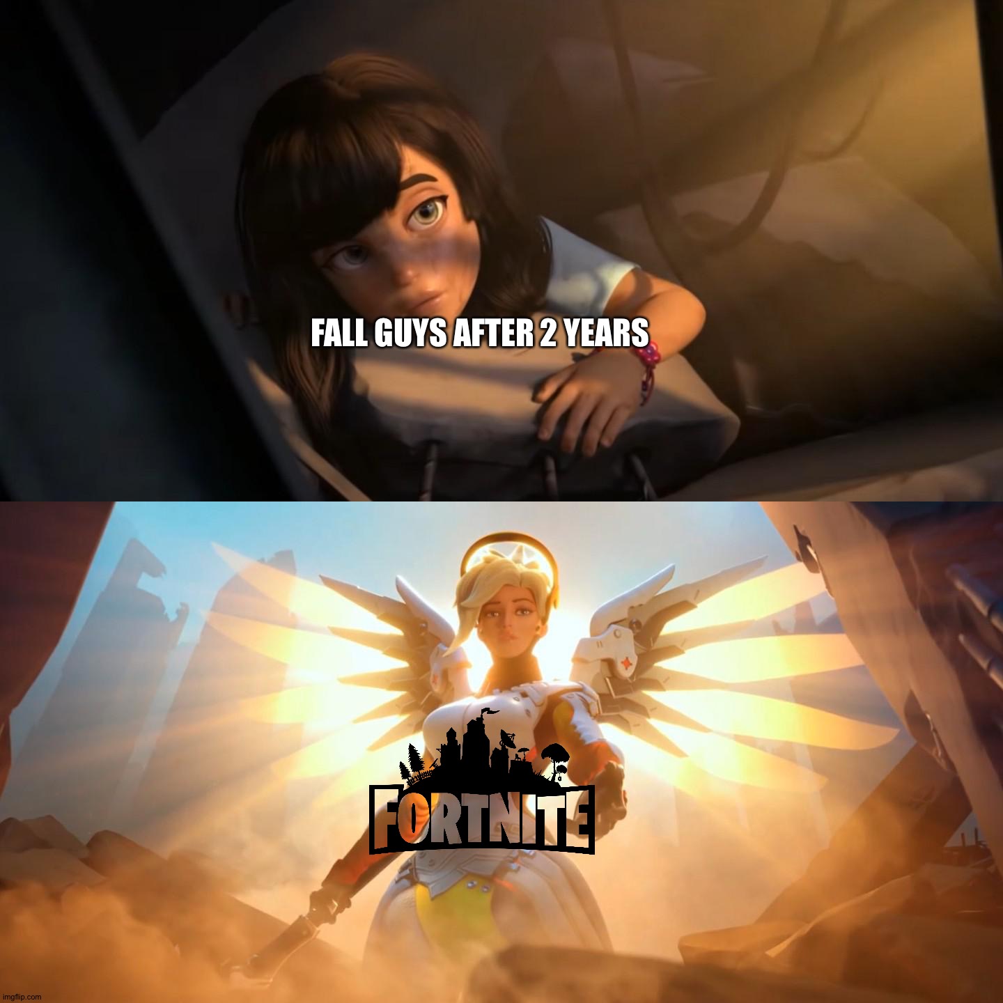 Overwatch Mercy Meme | FALL GUYS AFTER 2 YEARS | image tagged in overwatch mercy meme | made w/ Imgflip meme maker