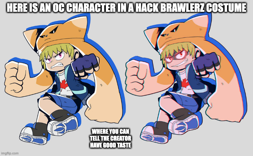 OC Hack Brawlerz Costume | HERE IS AN OC CHARACTER IN A HACK BRAWLERZ COSTUME; WHERE YOU CAN TELL THE CREATOR HAVE GOOD TASTE | image tagged in memes,hack brawlerz | made w/ Imgflip meme maker