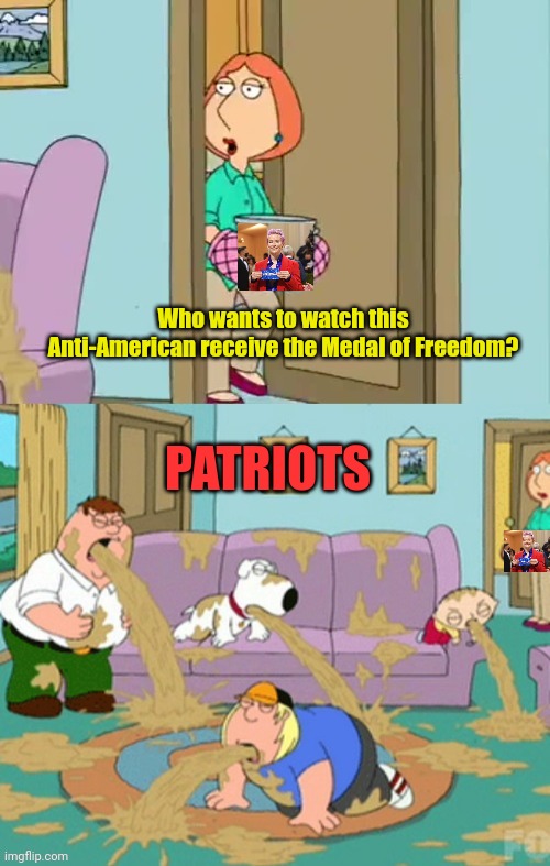 This is disgusting. | Who wants to watch this Anti-American receive the Medal of Freedom? PATRIOTS | image tagged in who wants chowder,obama medal,freedom | made w/ Imgflip meme maker