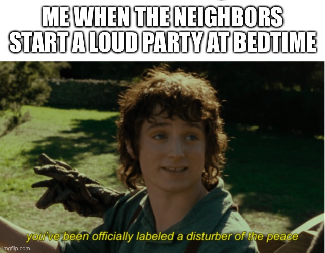 4th of July vibes |  ME WHEN THE NEIGHBORS START A LOUD PARTY AT BEDTIME | image tagged in frodo disturber of the peace,parties,trying to sleep | made w/ Imgflip meme maker
