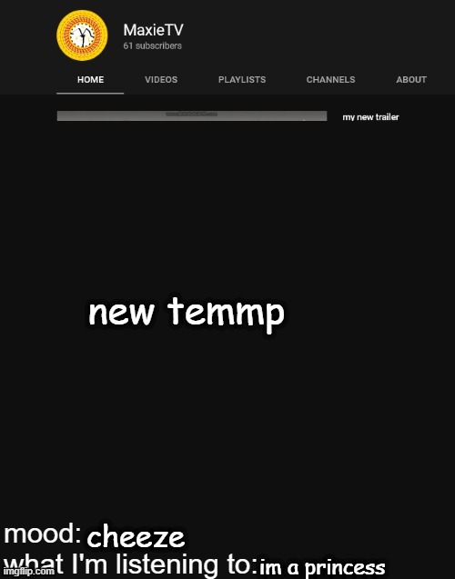 NEW MAXIETV TEMP | new temmp; cheeze; im a princess | image tagged in new maxietv temp | made w/ Imgflip meme maker