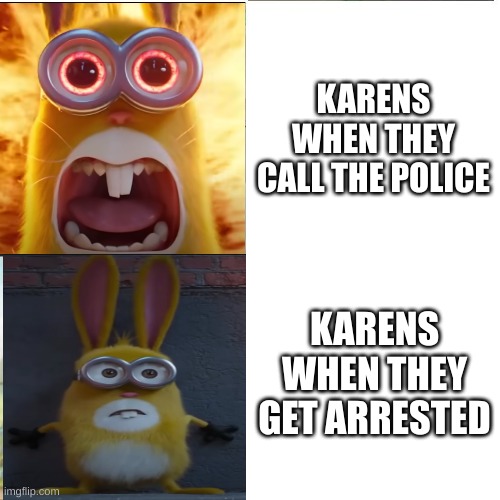 Minions | KARENS WHEN THEY CALL THE POLICE; KARENS WHEN THEY GET ARRESTED | image tagged in cuphead flower | made w/ Imgflip meme maker