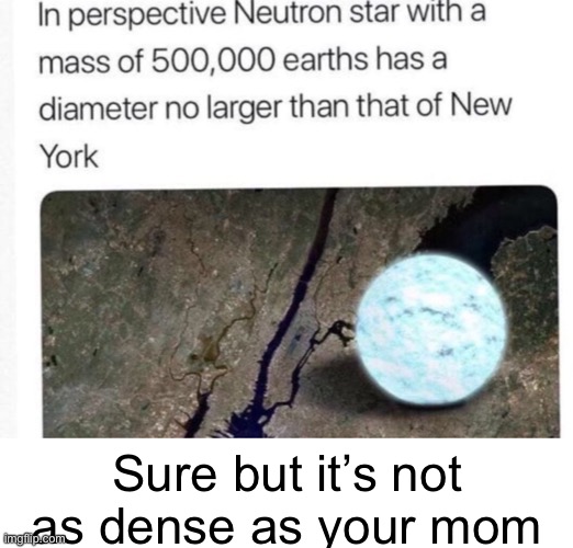 i’m sorry i just thought of this when i saw it | Sure but it’s not as dense as your mom | image tagged in your mom,joke | made w/ Imgflip meme maker
