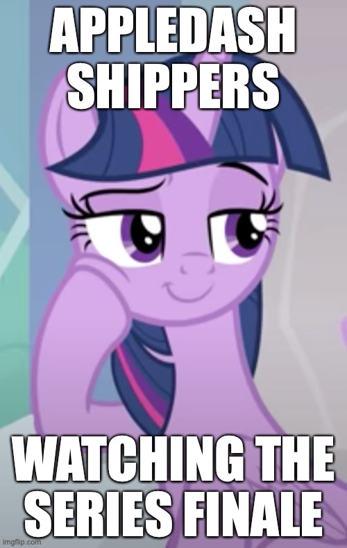 Feels Good to be Right | APPLEDASH SHIPPERS; WATCHING THE SERIES FINALE; https://www.youtube.com/watch?v=QtRj4mxYHlA | image tagged in memes,my little pony,applejack,x,rainbow dash,smug | made w/ Imgflip meme maker