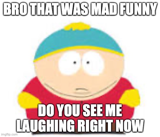 that was actually funny ngl |  BRO THAT WAS MAD FUNNY; DO YOU SEE ME LAUGHING RIGHT NOW | image tagged in south park | made w/ Imgflip meme maker