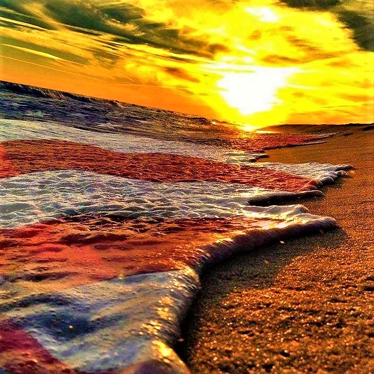 High Quality Sunset at American flag beach Blank Meme Template