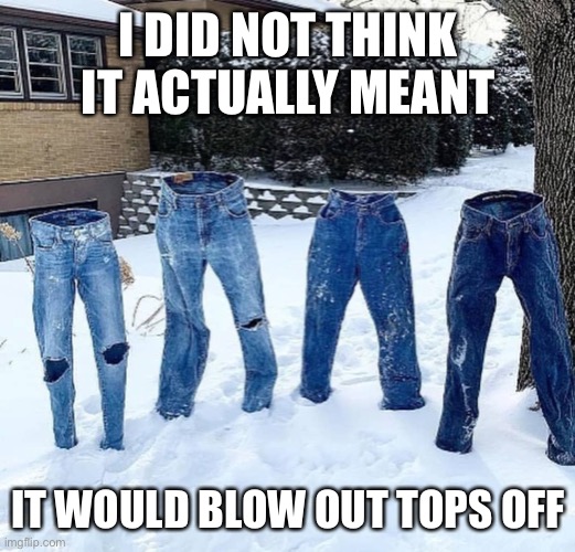 Hey that’s not supposed to happen | I DID NOT THINK IT ACTUALLY MEANT; IT WOULD BLOW OUT TOPS OFF | image tagged in me and the boys | made w/ Imgflip meme maker