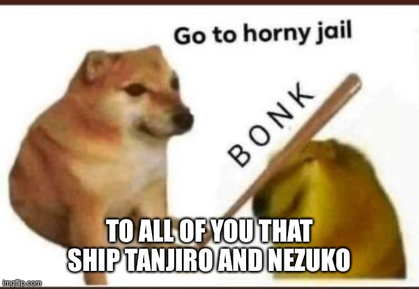 Just started watching it and I can’t stop | TO ALL OF YOU THAT SHIP TANJIRO AND NEZUKO | image tagged in go to horny jail,demon slayer,nezuko,shipping,alabama | made w/ Imgflip meme maker