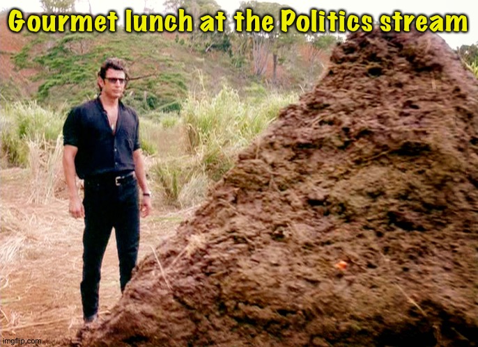 Seconds allowed | Gourmet lunch at the Politics stream | image tagged in memes poop jurassic park | made w/ Imgflip meme maker