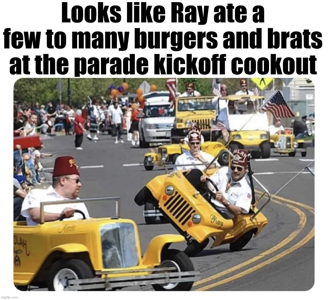 Had a little to much to eat | Looks like Ray ate a few to many burgers and brats at the parade kickoff cookout | image tagged in eating | made w/ Imgflip meme maker