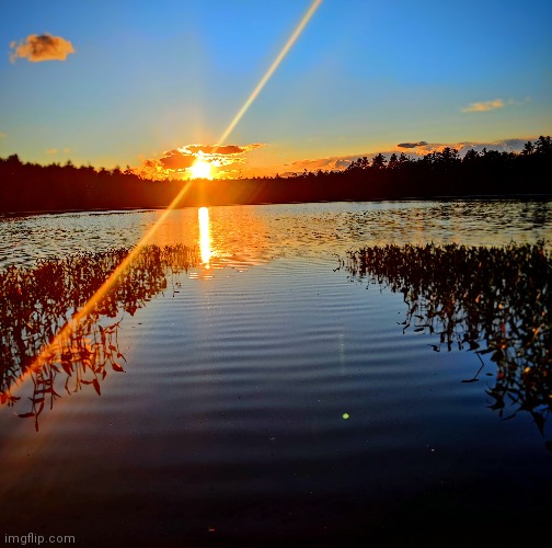 Sunset over pond | image tagged in sunset | made w/ Imgflip meme maker