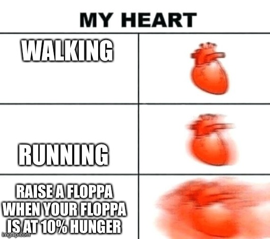 Raise a Floppa Roblox | WALKING; RUNNING; RAISE A FLOPPA WHEN YOUR FLOPPA IS AT 10% HUNGER | image tagged in heart rate,floppa,raise a floppa,roblox | made w/ Imgflip meme maker
