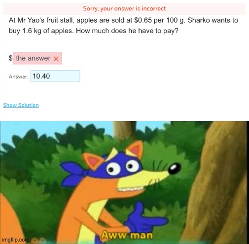 I Wished it worked tho | image tagged in swiper aww man,math,answers | made w/ Imgflip meme maker