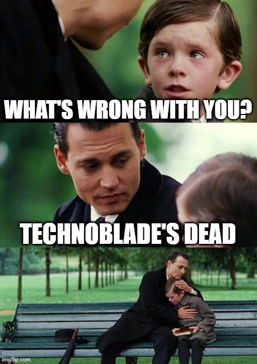 sad | WHAT'S WRONG WITH YOU? TECHNOBLADE'S DEAD | image tagged in memes,finding neverland | made w/ Imgflip meme maker