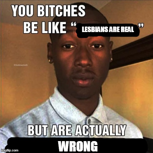You Bitches Be Like |  LESBIANS ARE REAL; WRONG | image tagged in you bitches be like | made w/ Imgflip meme maker