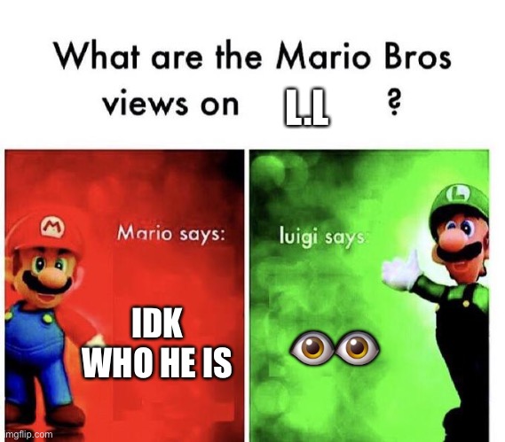 L.l | L.L; IDK WHO HE IS; 👁👁 | image tagged in mario bros views | made w/ Imgflip meme maker