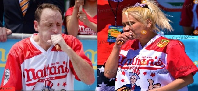 High Quality Joey Chestnut and Miki Sudo, hot dog eating champs Blank Meme Template