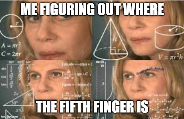 calculations girl | ME FIGURING OUT WHERE THE FIFTH FINGER IS | image tagged in calculations girl | made w/ Imgflip meme maker