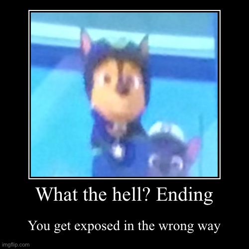 Why | What the hell? Ending | You get exposed in the wrong way | image tagged in funny,demotivationals | made w/ Imgflip demotivational maker