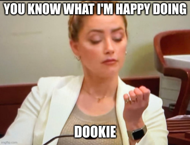 several times per day but not in bed, well not all the time | YOU KNOW WHAT I'M HAPPY DOING DOOKIE | image tagged in amber heard | made w/ Imgflip meme maker