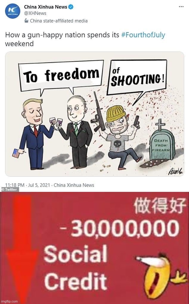Culturally insensitive. Please help me complain to Xinhua News for failing to respect our indigenous traditions. | image tagged in china xinhua news comic,social credit,chinese,propaganda,freedomphobia,mass shootings | made w/ Imgflip meme maker