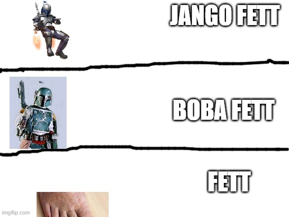 FETT | JANGO FETT; BOBA FETT; FETT | image tagged in blank white template,star wars | made w/ Imgflip meme maker