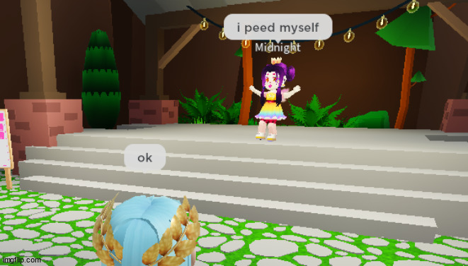 'i peed myself' -midnight | image tagged in pee,accident,why are you reading the tags | made w/ Imgflip meme maker