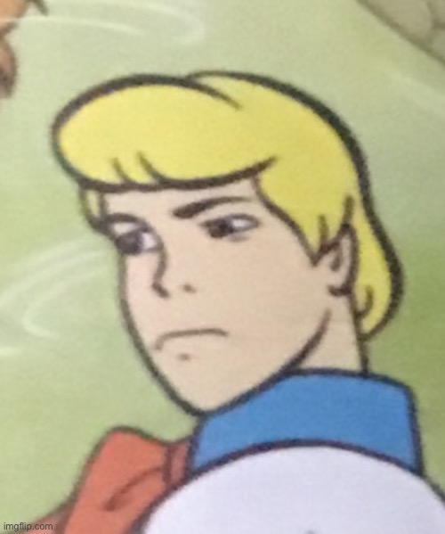 my brother borrowed a scooby doo book from a library and fred looked like this on the second page | made w/ Imgflip meme maker