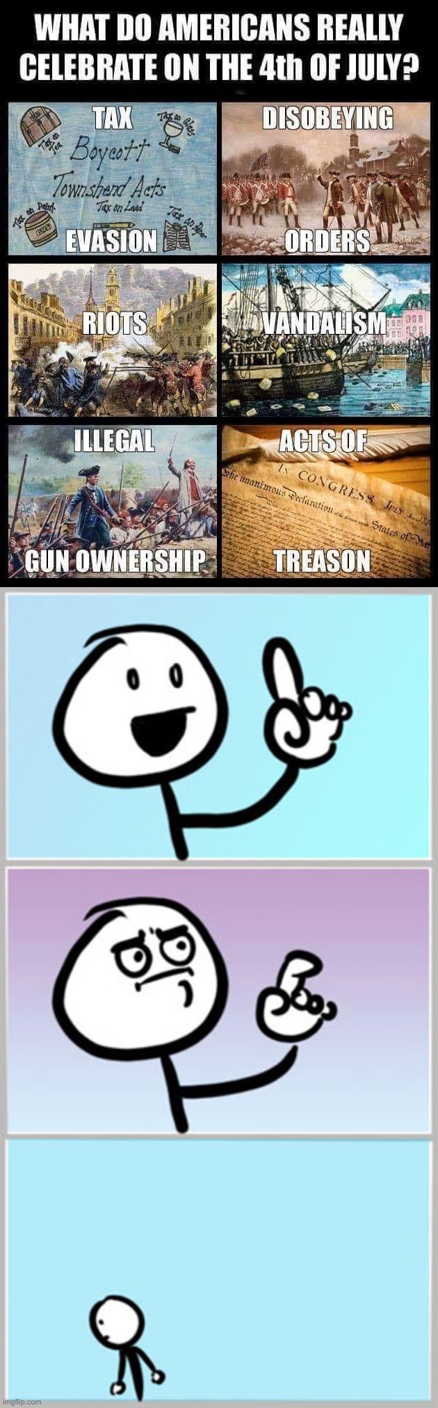Freedomphilia | image tagged in americans on 4th of july,technically not wrong 3-panel,freedomphilia,treason,american revolution,riots | made w/ Imgflip meme maker